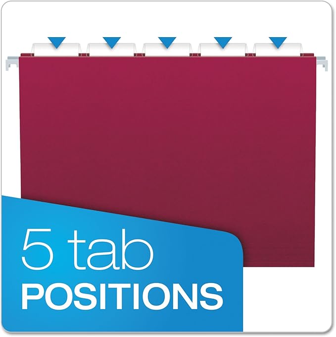 Pendaflex PFX81613 Recycled Hanging Folders, Letter Size, Burgundy, 1/5 Cut, 25/BX (81613)