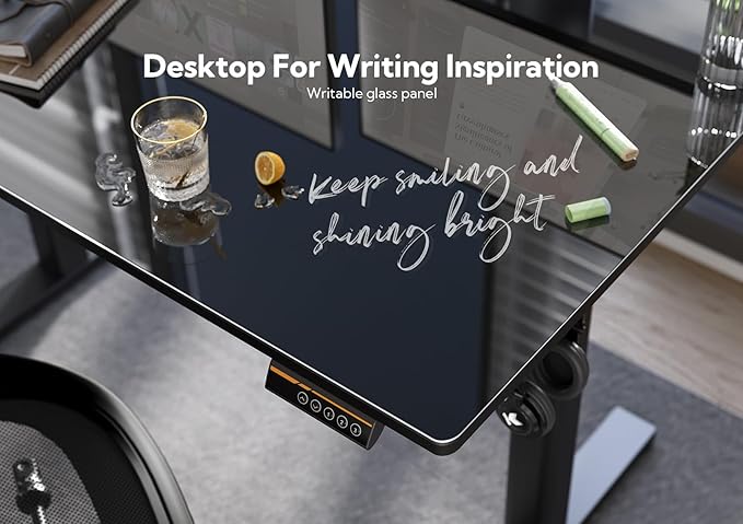 Glass Standing Desk, Electric Standing Desk Adjustable Height, 48 Inch Adjustable Stand Up Desk, Quick Install Home Office Computer Desk, Black