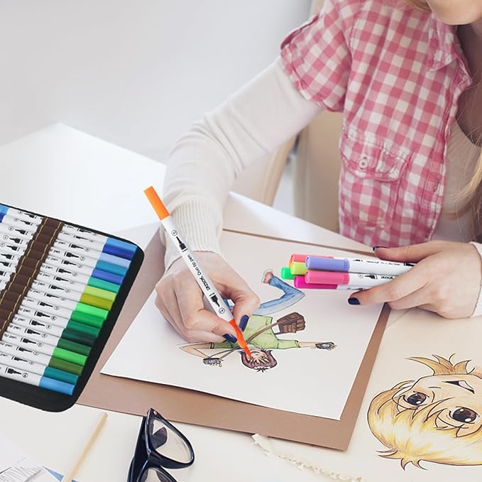 Duo Tip Brush Markers Art Pen, ZSCM 72 Colors Artist Fine Brush Tip Coloring Pens Markers for Easter Eggs Painting, Adult Coloring Books, Drawing Journaling Note Taking School Supplies