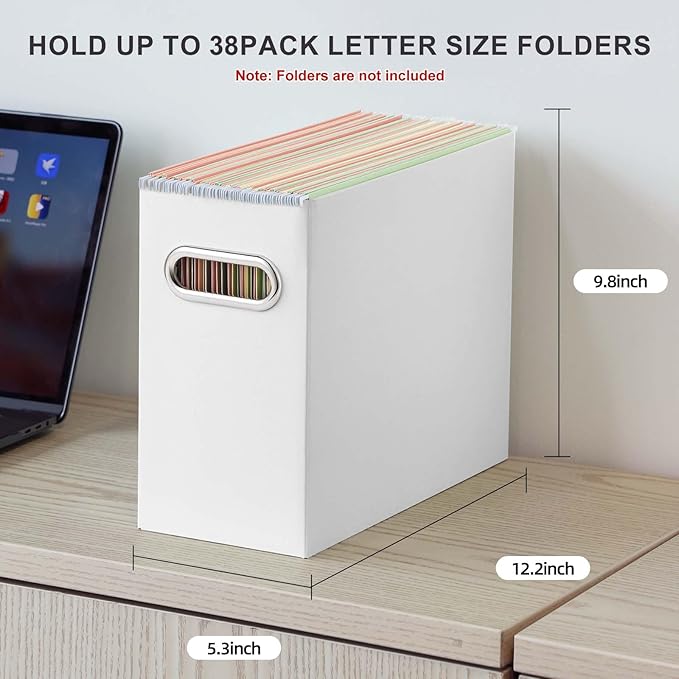 Oterri File Organizer, Small Storage Box, Cardboard File Folder Organizer, Collapsible File Box, Hanging File Organizer for Letter Size, Portable File Box with Handle, Only Box（White，8 Packs）