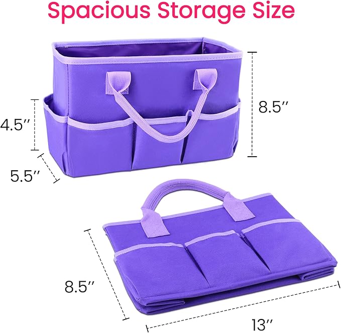Godery Desktop Tote and Stock Organize, Teacher Helper Tote Bag Organization for Arts, Books, Stationery, etc, and Office Desk Organize, Make-up Storage Tote with Handles for Travel (PURPLE)