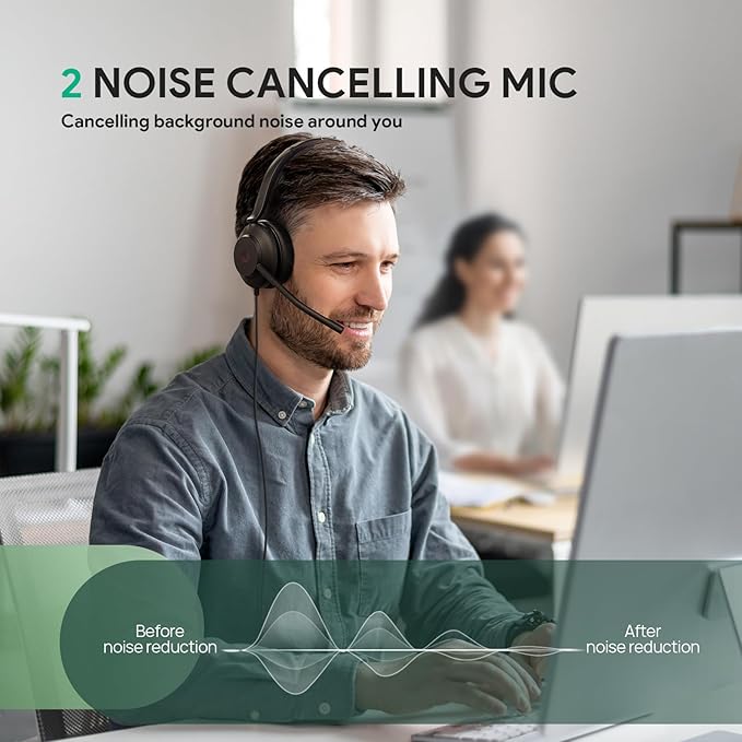 Yealink UH35 USB Headset with Microphone,Mono Wired Headset with Noise Cancelling Mic,Computer Headset Teams Certified,for Home Office Online Meeting Call Center, All Day Comfort