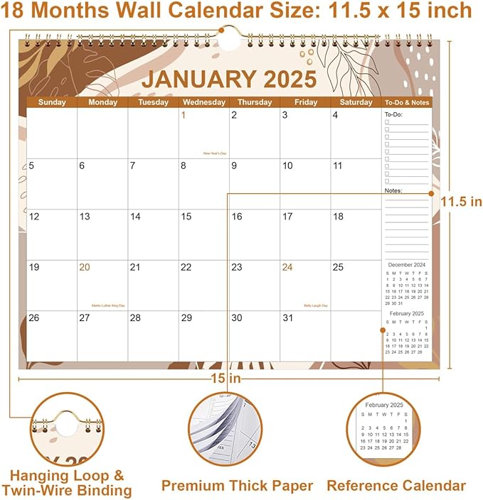 2025 Calendar - Calendar 2025-2026 18 Month Planner from January 2025 to June 2026, Calendar 2025 with Thick Paper, 11" x 14.5", Gold Leaf