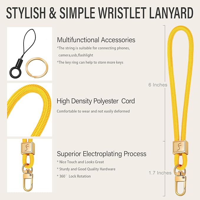 Fishent Keychain Wristlet lanyard, Cute Key Chain Holder, Upgraded Woven Wrist Lanyard for Keys, Wristlet Strap Keychain for Women Men Car Keys ID Badges Card Wallet Phone (Pineapple)