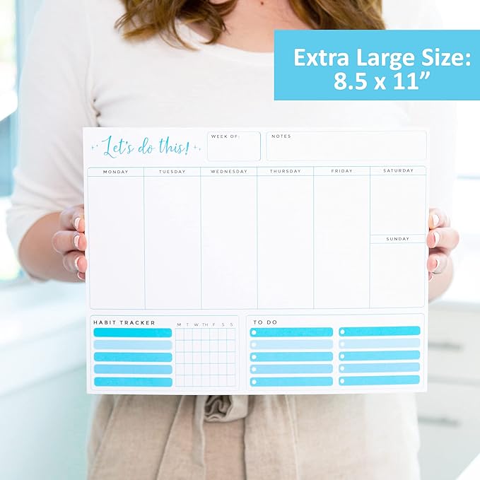 T Marie Weekly Planner Notepad - 52 8.5 x 11” Calendar Sheets Pad and Daily Habit Tracker With To Do List Scheduler - Appointment Calendar for Productivity to Reach Goals, Undated