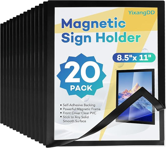 20 Pack Magnetic Sign Holder 8.5 x 11,Self-Adhesive Magnetic Wall Mount Sign Holder, Magnetic Document Holder for Wall Window Office Poster Store