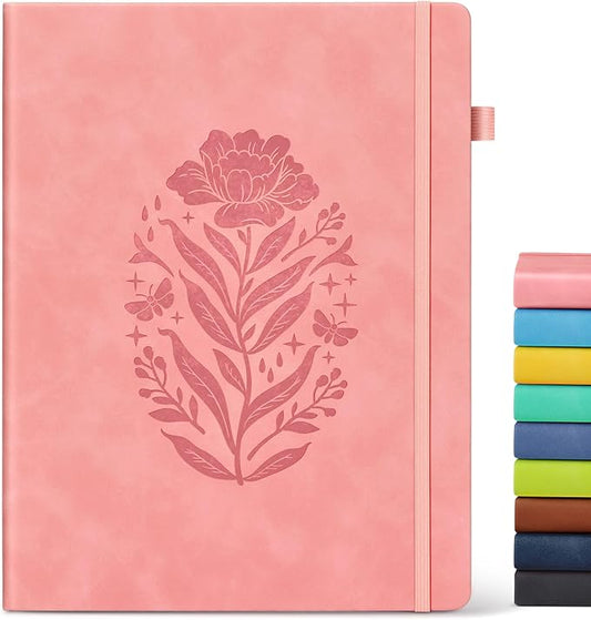 Lined Journal Notebook for Women, Pink Hardcover Leather Journaling Notebooks 8.5" x 11", A4 200 Pages Big Journals for Writing, College Ruled Notebook for Work School, Note Taking, Business Diary