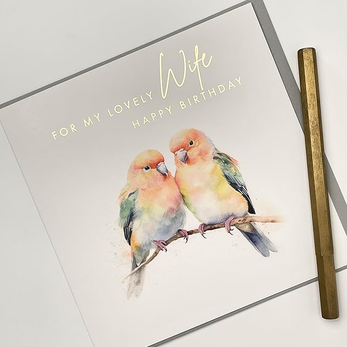 Old English Co. Birthday Card for Wife - Cute Love Birds Couple Romantic Design Birthday Card for Other Half Spouse - Wife Birthday Gift from Husband - Love You Card | Blank Inside Envelope