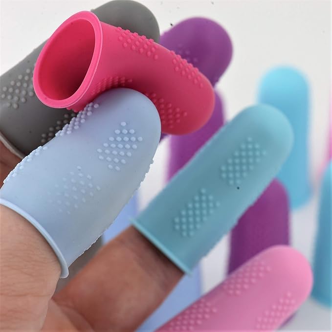 Finger Protectors [Flex Series - 18-Pack] Silicone NonStick Tip Covers [All in Size Small - 3 of Each Color in 6 Colors] for Hot Glue/Sewing/Wax/Rosin/Resin/Honey/Adhesives