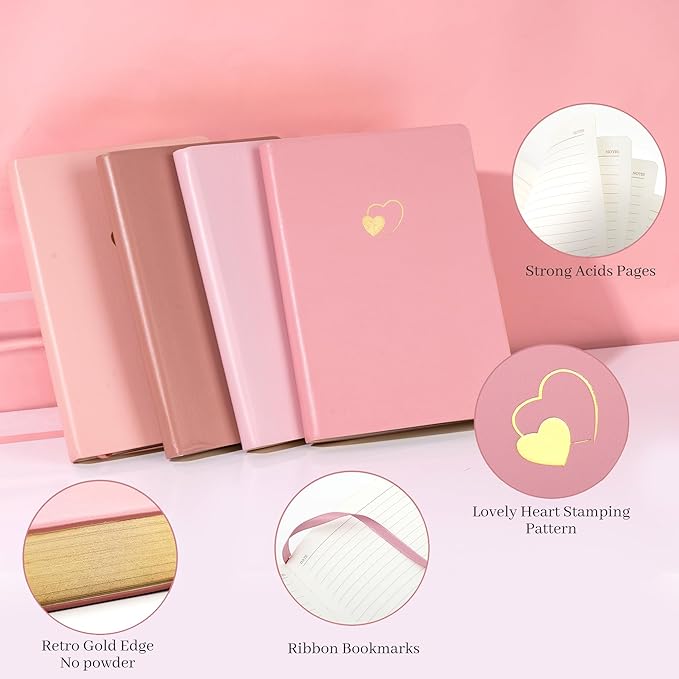 CAGIE Lined Journal Notebook for Women and Girls 256 Pages Cute Diary with Heart-Shaped Leather Journals for Writing A5 Soft Cover Notebooks for Work School (Pink Gradient, A5)