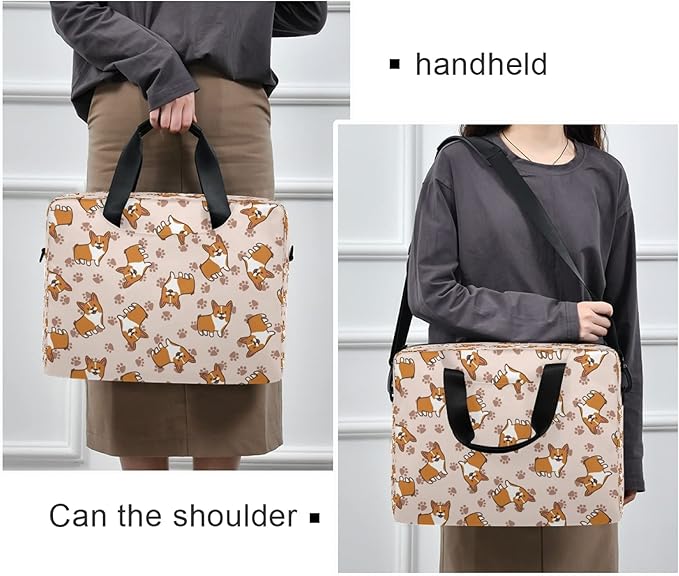Cartoon Corgi Puppy Dog Laptop Messenger Bag Case Sleeve Briefcase for Men Women