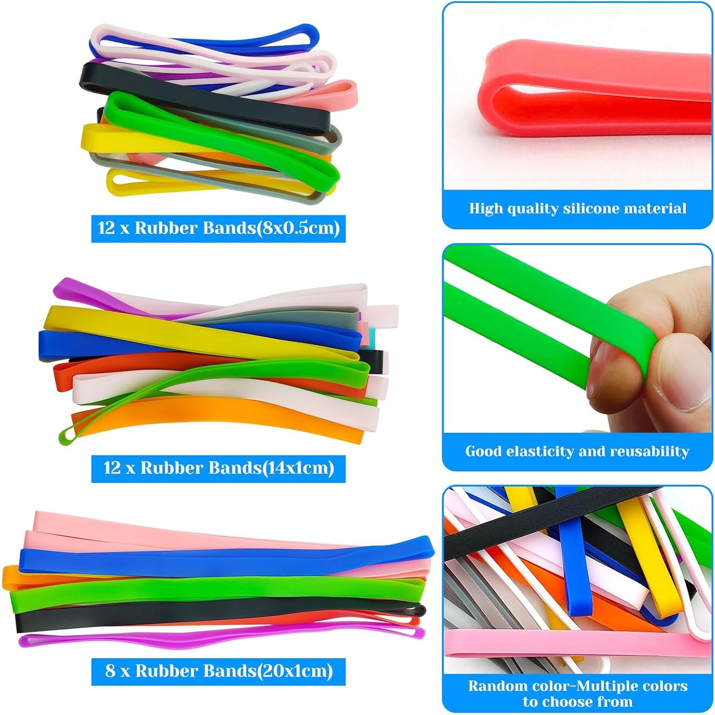 32Pcs Silicone Rubber Bands 3Sizes Elastic Rubber Wrapping Bands Thick Colorful Silicone Rubber Band for Books,Art,Exercise,Crab Traps,Cooking Boxes Wraps,Wallet Card,Office Supplies(Random Color)