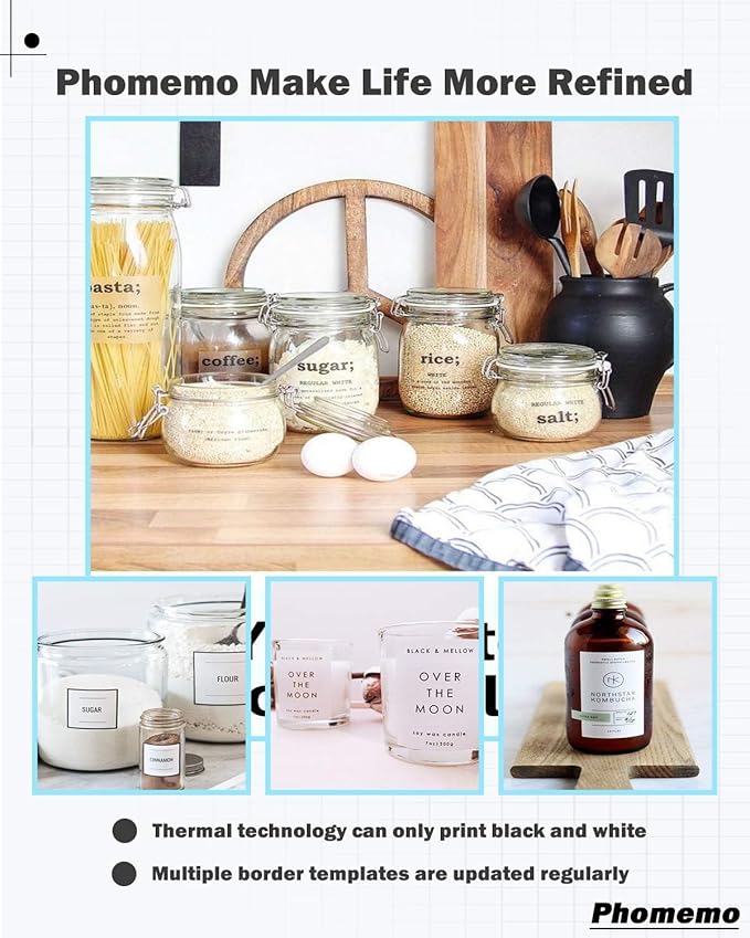 Phomemo M220 Labels - 3 Rolls, 100 Labels/Roll, Square, Black on White, 1.97"x3.15" (50x80mm), Compatible with M110/M220/M221/M120/M200 Printers