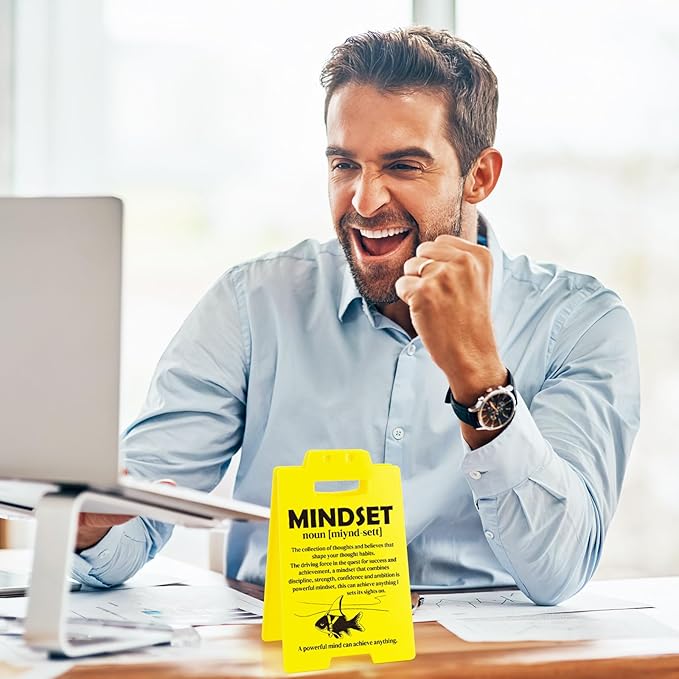 MBL Inspirational Positive Gifts Men - Mindset Definition Sign, Motivational Mental Health Gift for Women Coworker College Student Birthday Christmas White Elephant, Office Cubicle Dorm Decor Sign