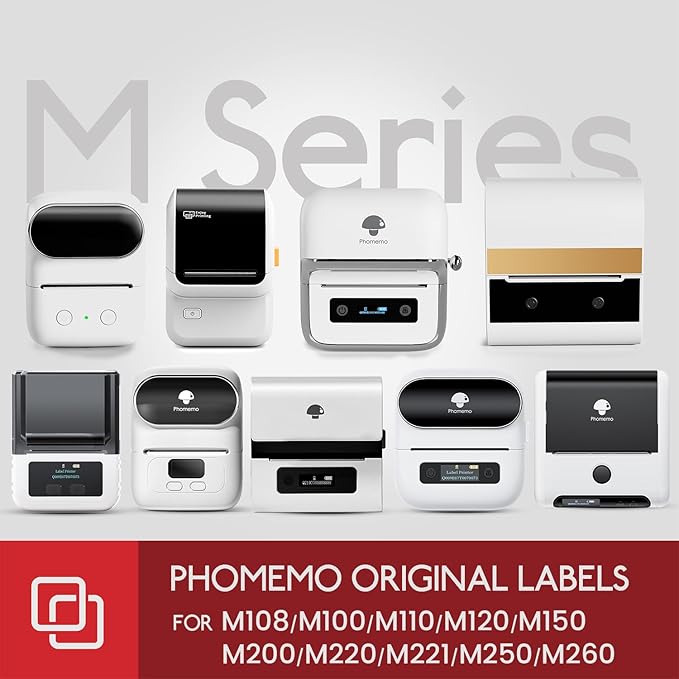 [3x230 pcs] Phomemo Labels Square Series, 1.57''x1.18'' (40x30mm) M110 M100 M220 M221 M120 M200 Labels, Clear, 230 Labels/Roll, 3 Rolls, Multi-Purpose Adhesive Thermal Phomemo Original Labels