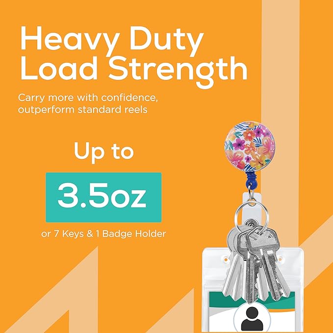 Will Well Badge Holders with Belt Clips for Securing onto Pockets and Purse Straps, with Retractable 27.5" UHMWPE Fiber Pull Cords, Strong Build with Fun Designs - 2-Pack, Floral Print