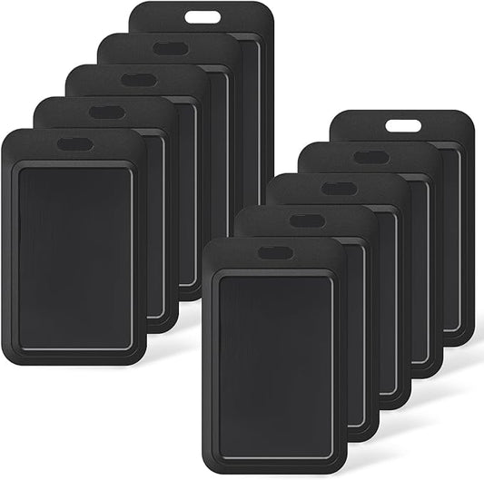 Uniclife 10 Pack Sliding ID Badge Holder Hard Black Vertical Plastic Card Case Protector Pouch with Clear Window for Office School ID Credit Cards Proximity Key Cards Driver’s Licenses and Passes