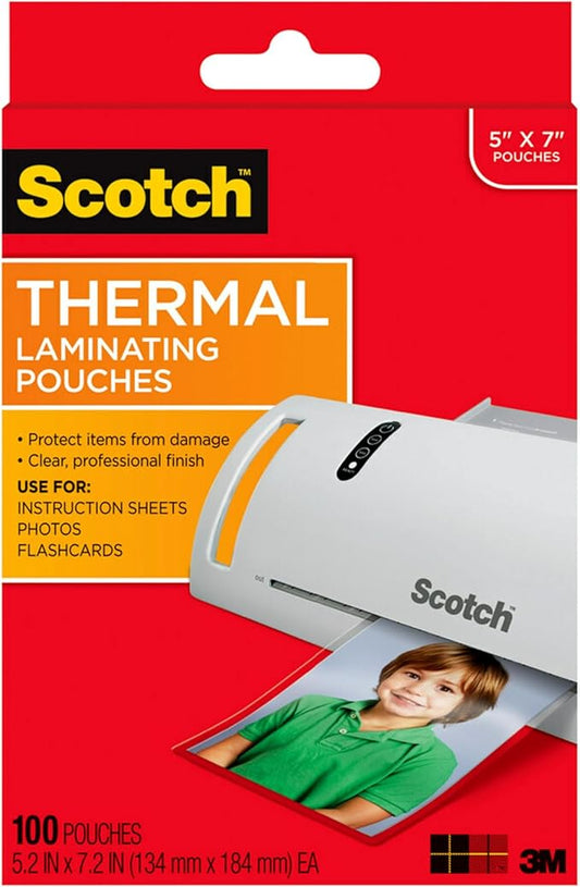 Scotch Thermal Laminating Pouches, 100 Count, Clear, 5 mil., Laminate Business Cards, Banners and Essays, Ideal Office or School Supplies, Fits Letter Sized (8.9 in. × 11.4 in.) Paper