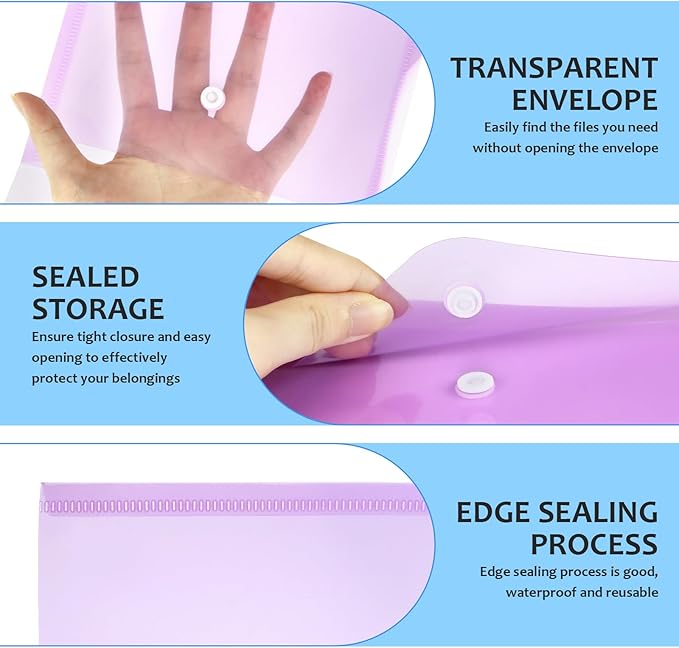 Vmiapxo 40 Pack Multi-Color Stamp and Die Storage Pockets, Reusable Rainbow Small Plastic Envelopes Waterproof Sticker Organizer Receipt Holder Photo Storage Folders (7" x 9.4")