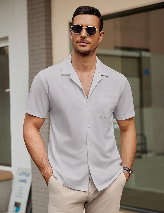 COOFANDY Men's Casual Cuban Guayabera Shirt Short Sleeve Button Down Shirts Summer Beach Shirts Vocation Vintage Shirts