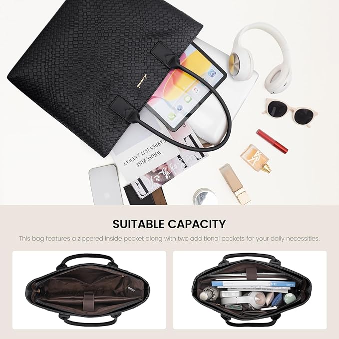 LOVEVOOK Laptop Purses and Handbags for Women, 15.6 Inch Computer Bag Work Tote Briefcase Satchel Handbags for Women with Small Clutch, Black