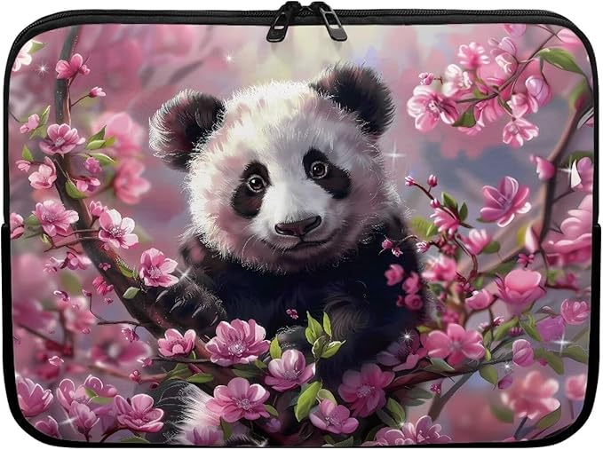 Cherry Blossom Panda Printed Laptop Bag for Women Men, Protective 17 Inch Computer Laptop Carrying Cover Laptop Sleeve Computer Bag with Zipper, Compatible with Most Laptop Computers