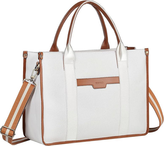 RAVUO Laptop Tote Bag Women, Water Resistant 15.6 Inch Large Canvas Handbag Business Briefcase With Detachable Shoulder Strap