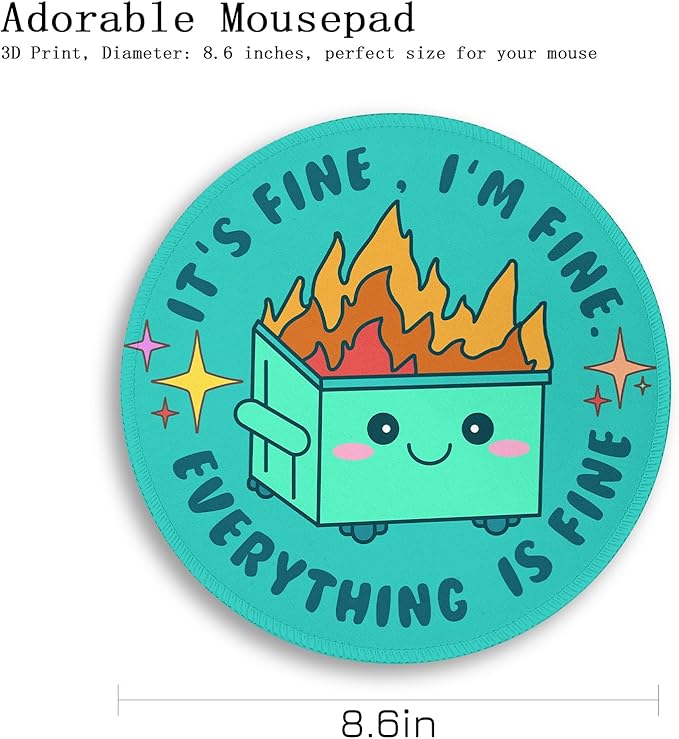 Gctriki Dumpster on Fire Mouse Pad for Desk, Funny Green Round Mousepad for Computer Laptop Gaming, Stitched Edge Non-Slip Rubber Base, Cute Home Office Desk Accessories Decor for Women