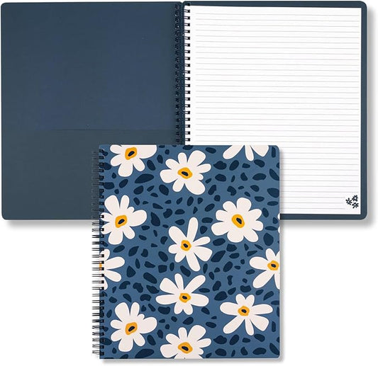 Steel Mill & Co Cute Large Spiral Notebook College Ruled, 11" x 9.5" with Durable Hardcover and 160 Lined Pages (Leopard Daisy)