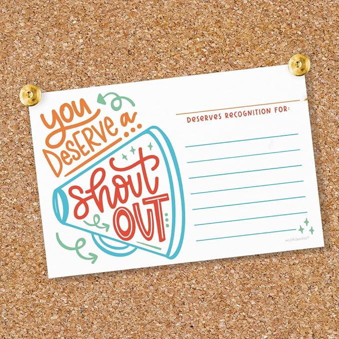 Positive Shout Out Cards For Teachers, Students, Employees, Office Staff - Kudos Appreciation and Recognition Reward Cards For School or Work Bulletin Board (50 Count)