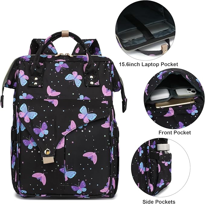 Butterfly Laptop Backpack College School Backpack Bookbags Nurse Backpacks Travel Bags for Women Girls Fits 15.6 Inch Notebook