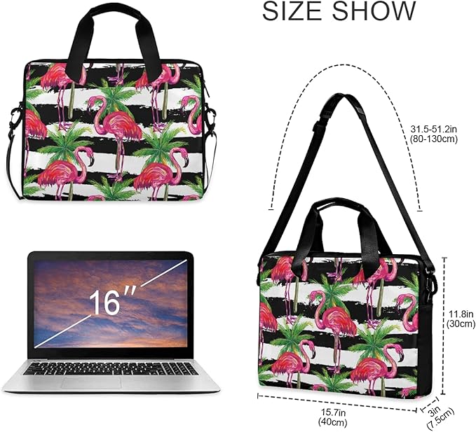 Pink Flamingo Palms Laptop Messenger Bag Case Sleeve Crossbody Briefcase Women