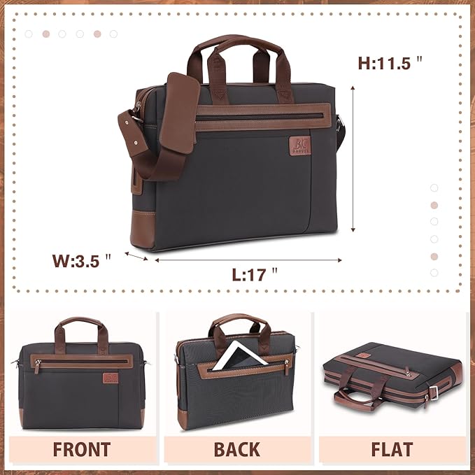 Banuce Slim Fabric Nylon Waterproof Briefcase for Men Professional 14 Inch Laptop Bag Business Work Bag Black