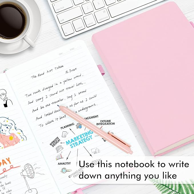 feela 3 Pack Notebooks Journals Bulk, Hardcover Notebook Classic Ruled Lined Journals with Pen Holder for Women Girls School Business Supplies, with 3 Black Pens, 120 GSM, 5.1”x8.3”, A5, Rose Pink