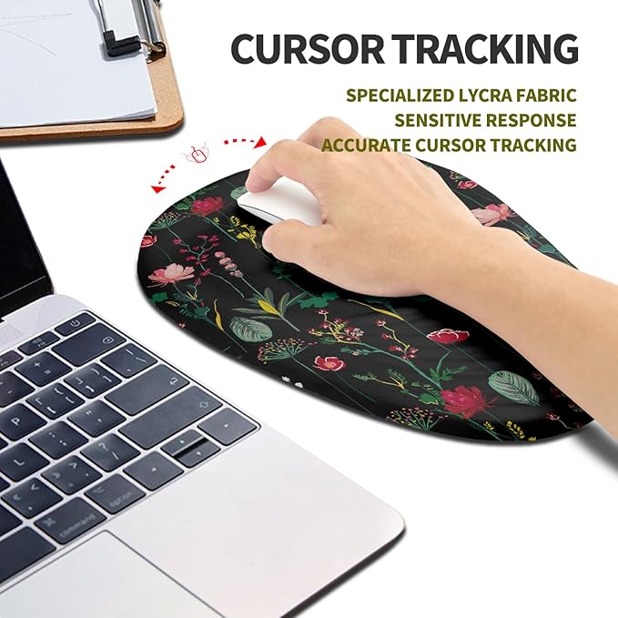 Hokafenle Ergonomic Mouse Pad Wrist Support, Terraced Slope Carpal Tunnel Wrist Pad for Mouse with Unibody Memory Foam, Wrist Rest Pain Relief Mousepad (Flower Vine, 11.8x7.9 in)