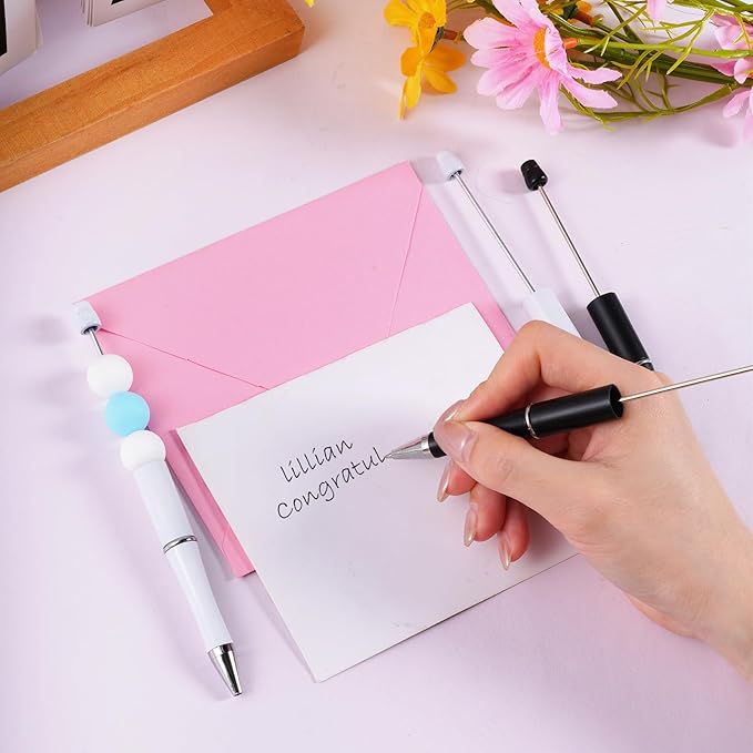 jiebor 30Pcs Beadable Pens Plastic Bead Pen Black Ink Ballpoint Pens Diy Pens Cute Cool Pens for Teacher Bridal Women Men Graduation Gift Office Supplies Black White