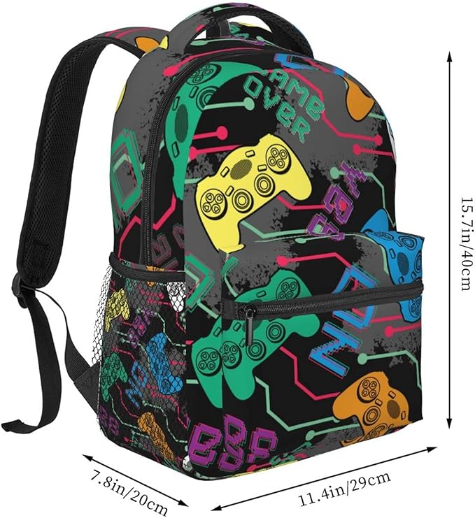 Fiokroo Colorful Game Joysticks Backpack School Bag For Students Teens Men Women Gamer Gamepad Laptop Backpacks Travel Daypack Bag With Multiple Pockets