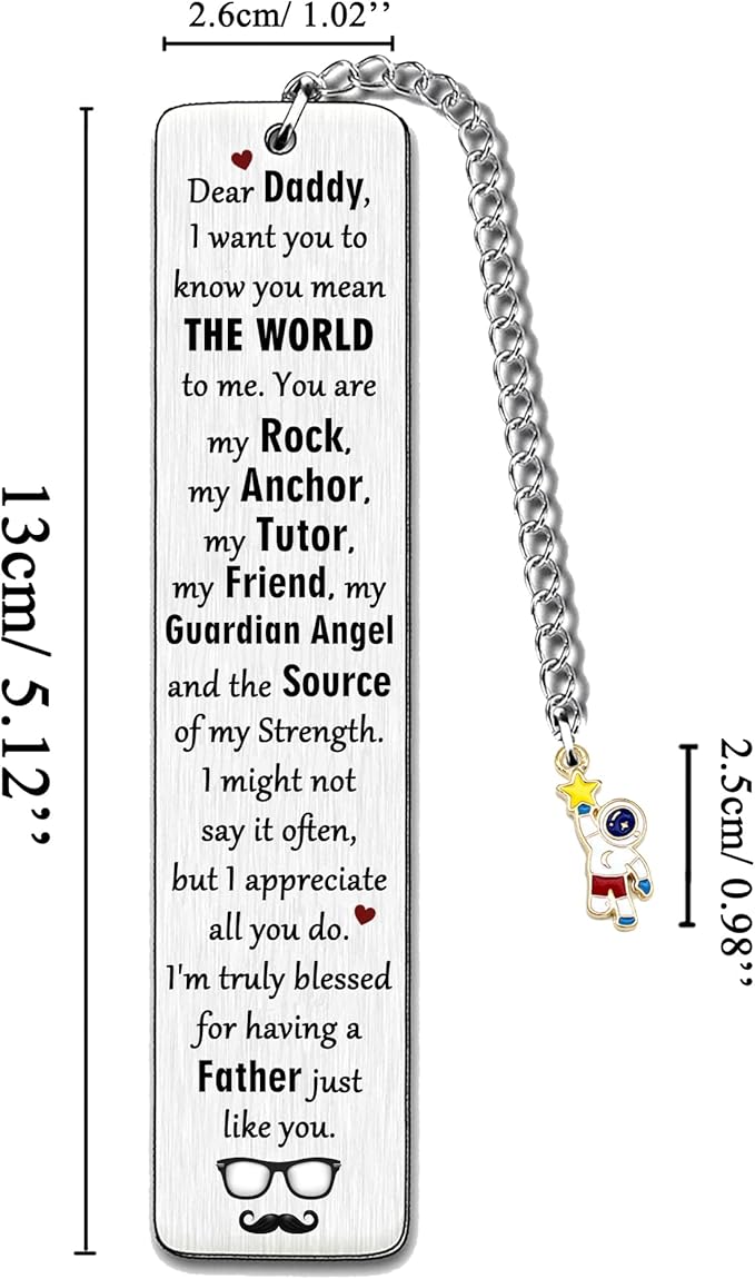Bookmark for Daddy Thank You Birthday Gifts Papa I Love You Bookmarks Appreciate Fathers Day Present Dad Personalized Book Lover Retirement Christmas Keepsakes Book Mark with Chain from Son Daughter