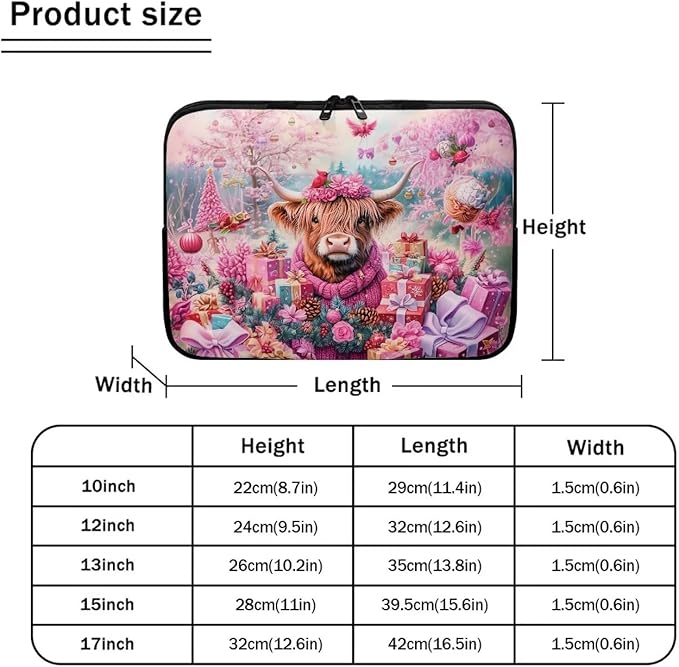 Highland Cow Laptop Sleeve for Women 10 inch Lap Top Case Christmas Laptop Protector Zippered Pouches with Humanize Design Computer Carrying Case Portable Tablet Bag Briefcase