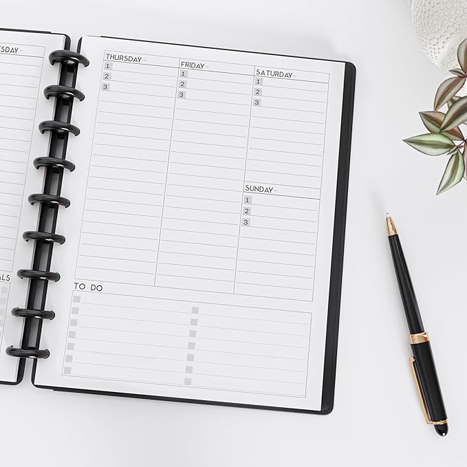 Discbound Undated Weekly Plan Paper Refill, 120 GSM, 80 Sheets/160 Pages, Happy Planner 9 Disc Pre-Punched Inserts, Loose Leaf, White, 7 inch x 9.25 Inch, To-Do, Notes, Habit Tracker, and Scheduling