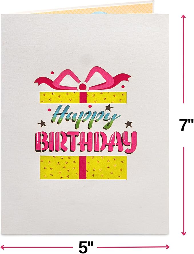 Paper Love 3D Birthday Pop Up Card, Birthday Party, For Adults and Kids - 5" x 7" Cover - Includes Envelope and Note Tag