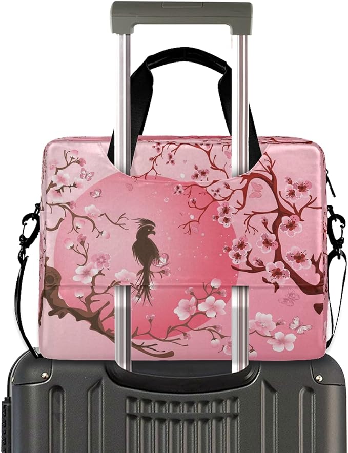 Japanese Cherry Blossom Sakura Tree With Bird Laptop Messenger Bag Case Sleeve Crossbody Briefcase for Men Women with Shoulder Strap Handle 13 14 15.6 inch
