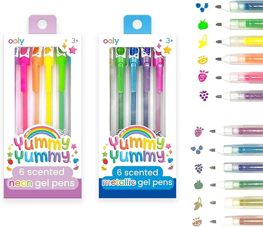 Ooly Yummy Yummy Scented Gel Pen Bundle of 12 Pens, Easter Activities for Kids, Includes Scented 6 Neon and 6 Metallic Gel Pens, 1.00mm NIB Great Art & Stationery Supplies