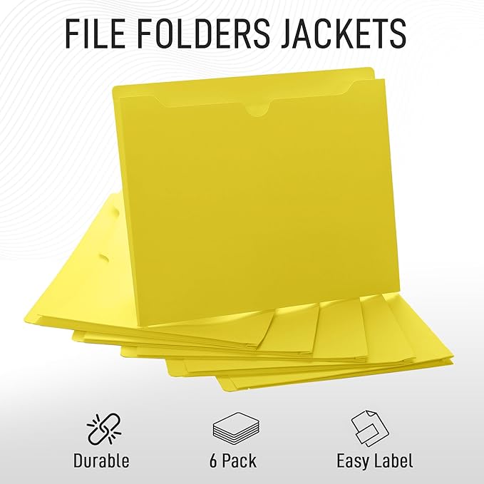 Yellow File Jackets, 1 Inch Expansion, Letter Size, Reinforced Straight-Cut Tab, 6 Pack
