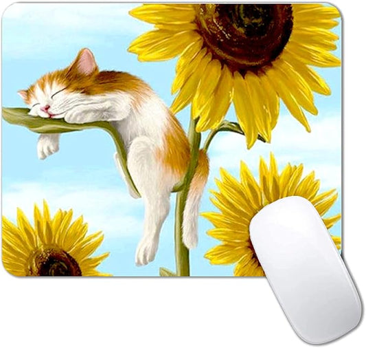 Cats and Sunflowers Mouse Pad Non-Slip Rubber Base Gaming MousePads for Computers Laptop Office,Cute Mouse Pads with Designs for Women,9.5"x7.9"x0.12" Inch(240mm x 200mm x 3mm)