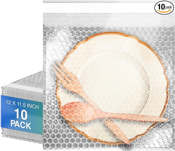 Clear Bubble Out Bags, 12 x 11.5 Inches. 10 Pack Self Seal Bubble Pouches. Polyethylene Clear Bubble Bags for Packing. Waterproof Clear Bubble Out Pouches for Fragile Things