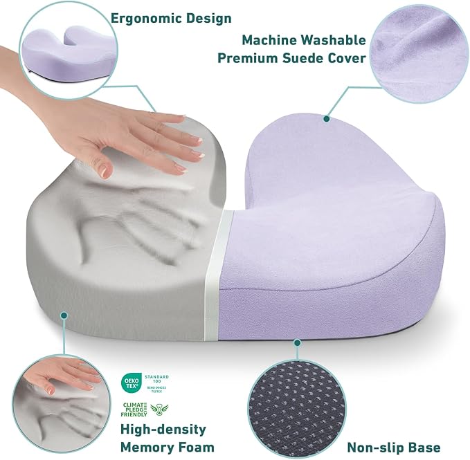 Seat Cushions for Office Chairs - Pressure Relief Seat Cushion - Car Seat Cushions for Pressure Relief, Tailbone Pain, Sciatica & Back Pain Relief for Office Chairs (Light Purple-U Shape)