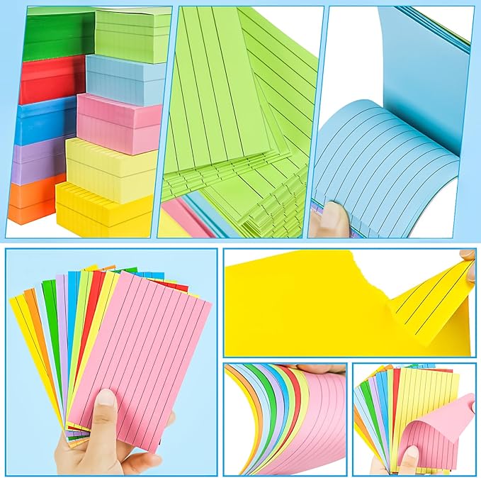 MotBach 180 PCS Ruled Index Cards Flash Cards,4" x 6", Colored Ruled Notecards Study Cards Memo Scratch Pad Lined Studying Record Index Cards To Do List for Home School Office Supplies