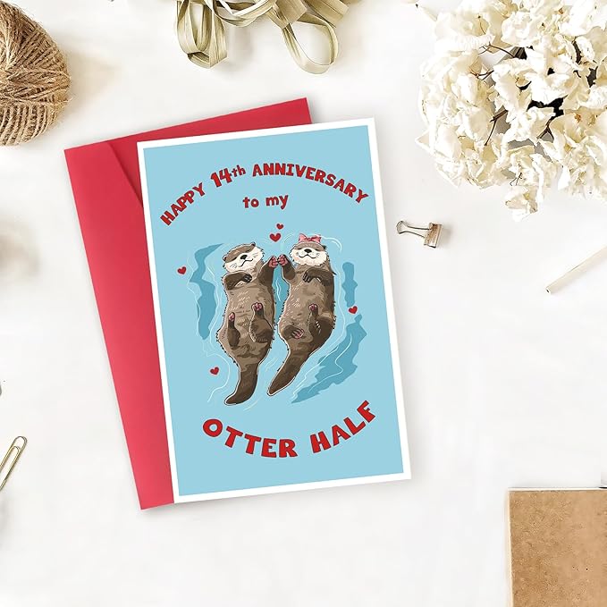 Funny 14th Wedding Anniversary Card for Husband Wife,Lovely 14 Year Anniversary Card for Women Men,Unique 14 Anniversary Card Gifts for Him Her