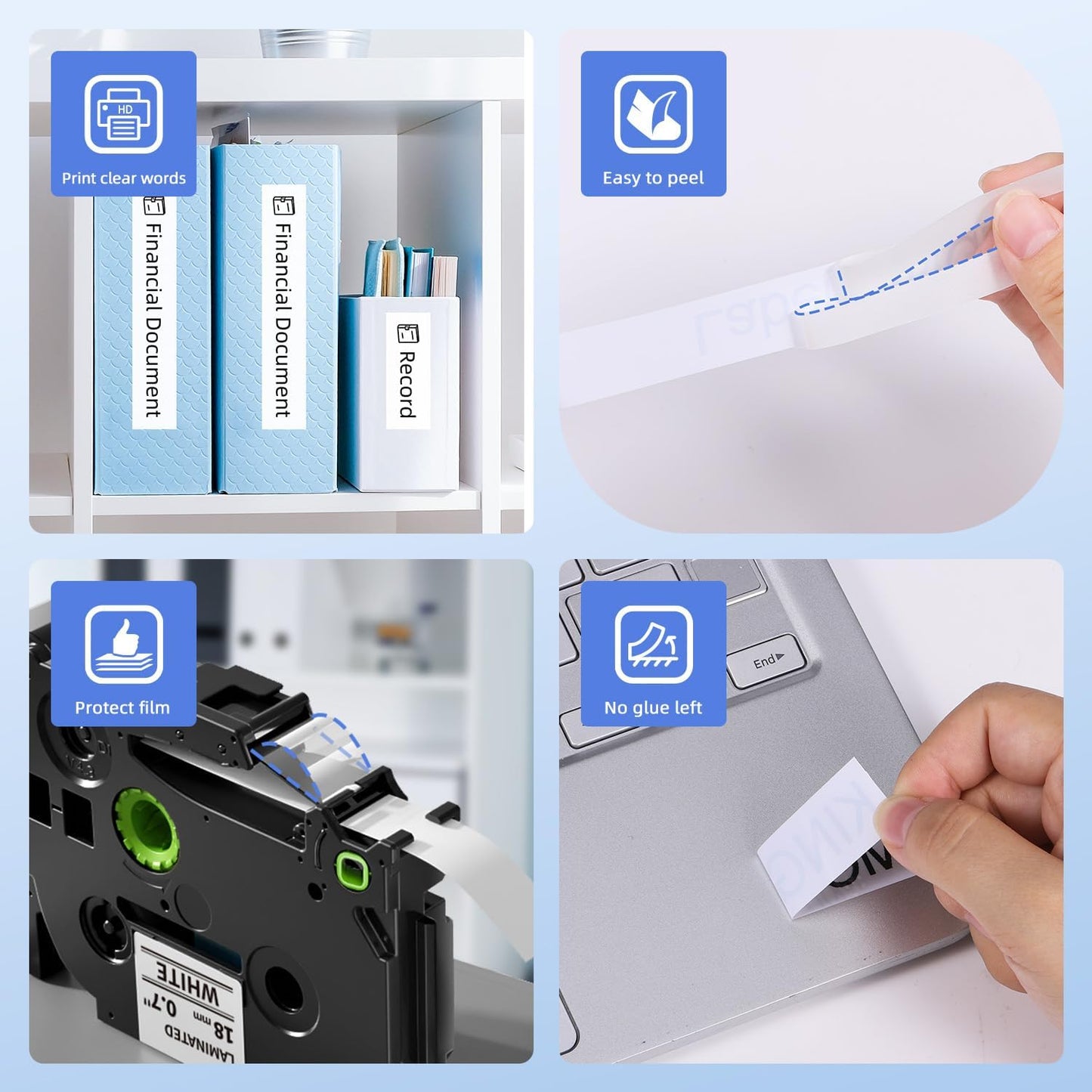 Label KINGDOM 18mm 0.7” Label Maker Tape Compatible with Brother P Touch TZe-241 Laminated White TZ Tape for PT-D410 D400 D600 P700 Printer, TZ-241 (3/4in x 26.2ft) 4-Pack